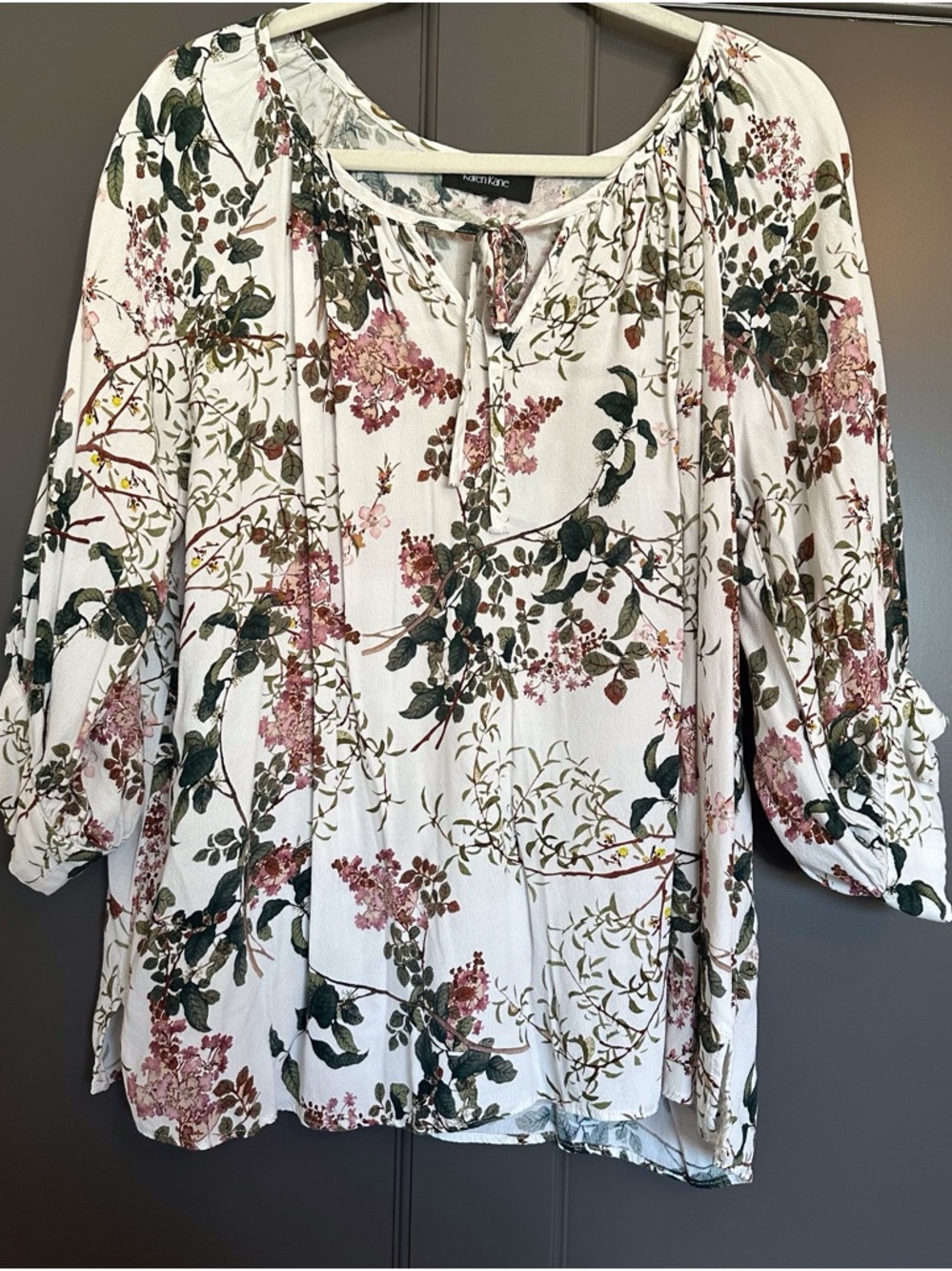 Karen Kane White Floral Tie-Neck Blouse